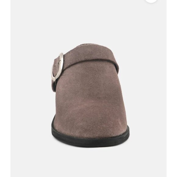 Rag & Co Grey New Stacked Heel Leather Mules with Adjustable Buckle Sz 9 Womens - Picture 5 of 9